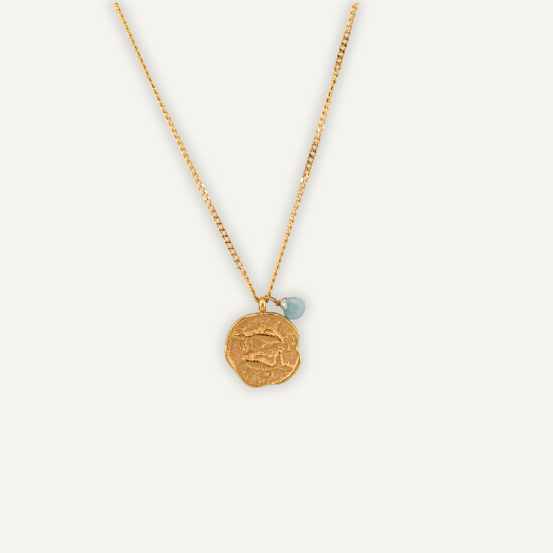 Astrologische Kette mit Zodiac-Medaillon und Glücksstein für jedes Sternzeichen