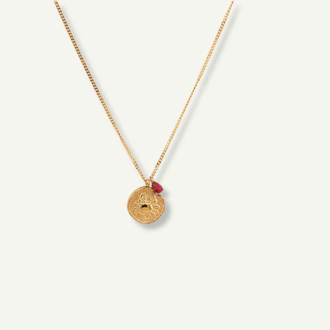 Zodiac Medaillon-Halskette, personalisierter astrologischer Schmuck mit Tierkreiszeichen und Glücksstein.