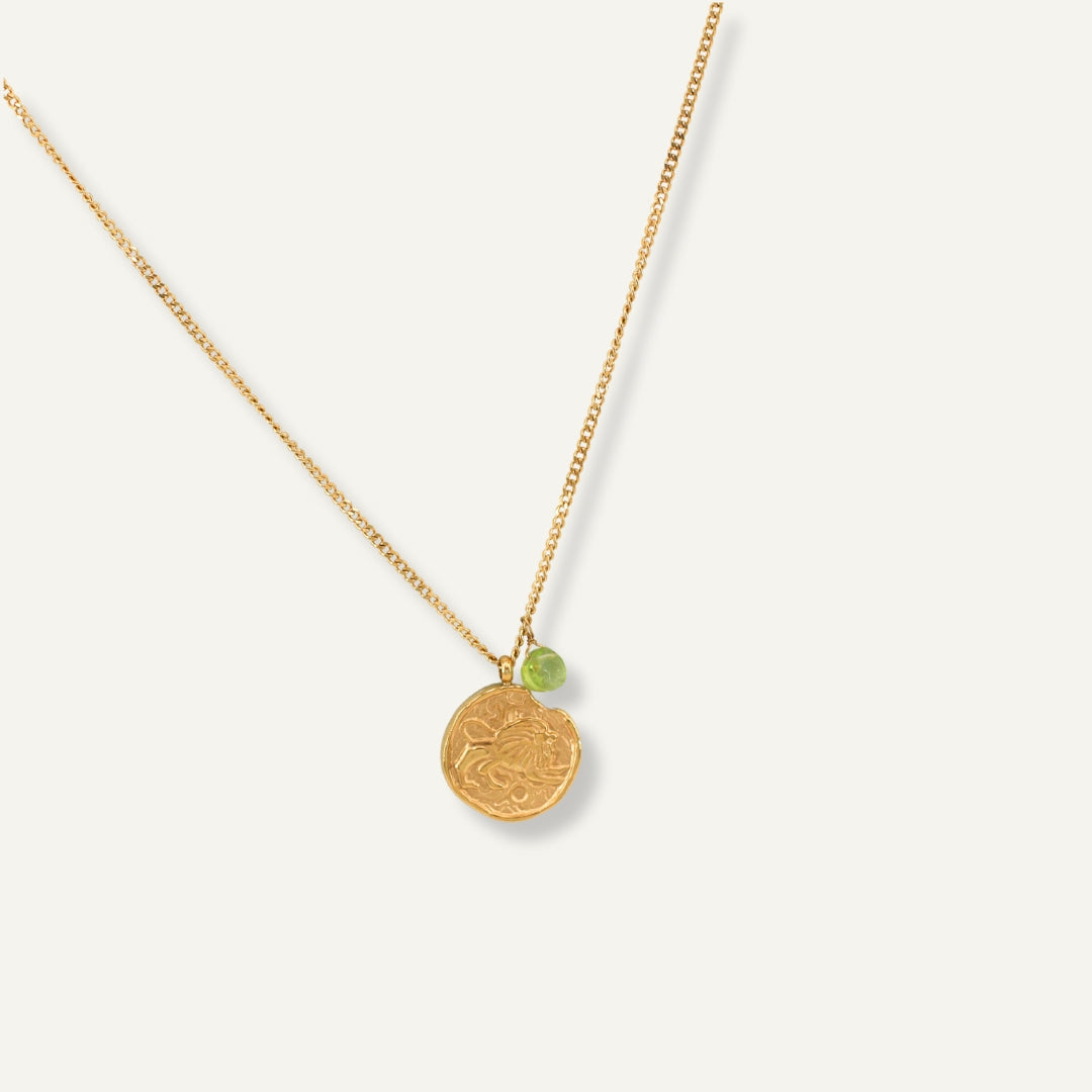 Zodiac Medaillon-Halskette, personalisierter astrologischer Schmuck mit Tierkreiszeichen und Glücksstein